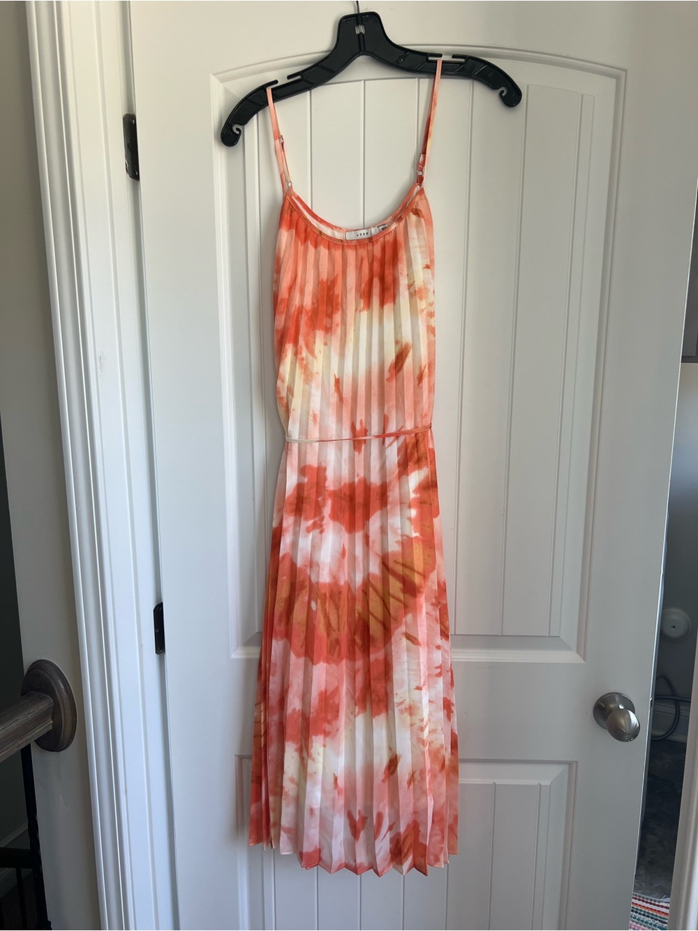 Lush Orange and Cream Pleated Maxi Dress